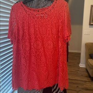 3/$30  1X Isaac Mizrahi Live coral lace top- never worn